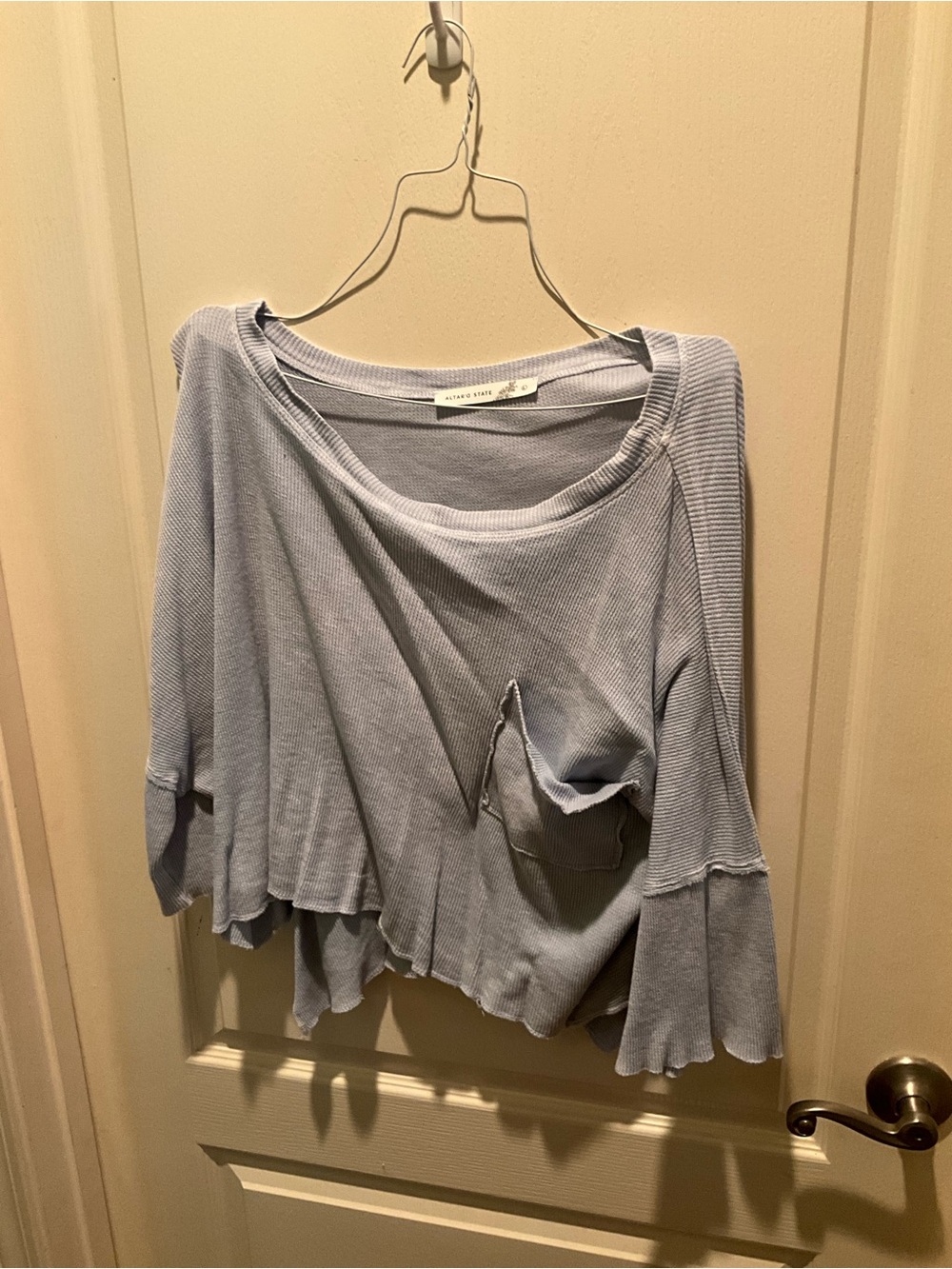 Altar'd State Pale Blue Waffle Knit Scoop Neck Top